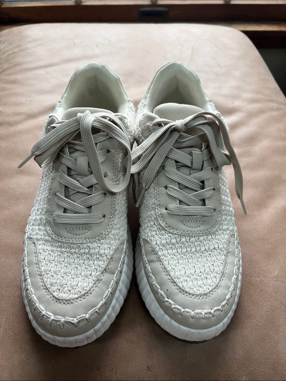 Dolce Vita Cream Woven Dolan  Lace-Up Sneakers